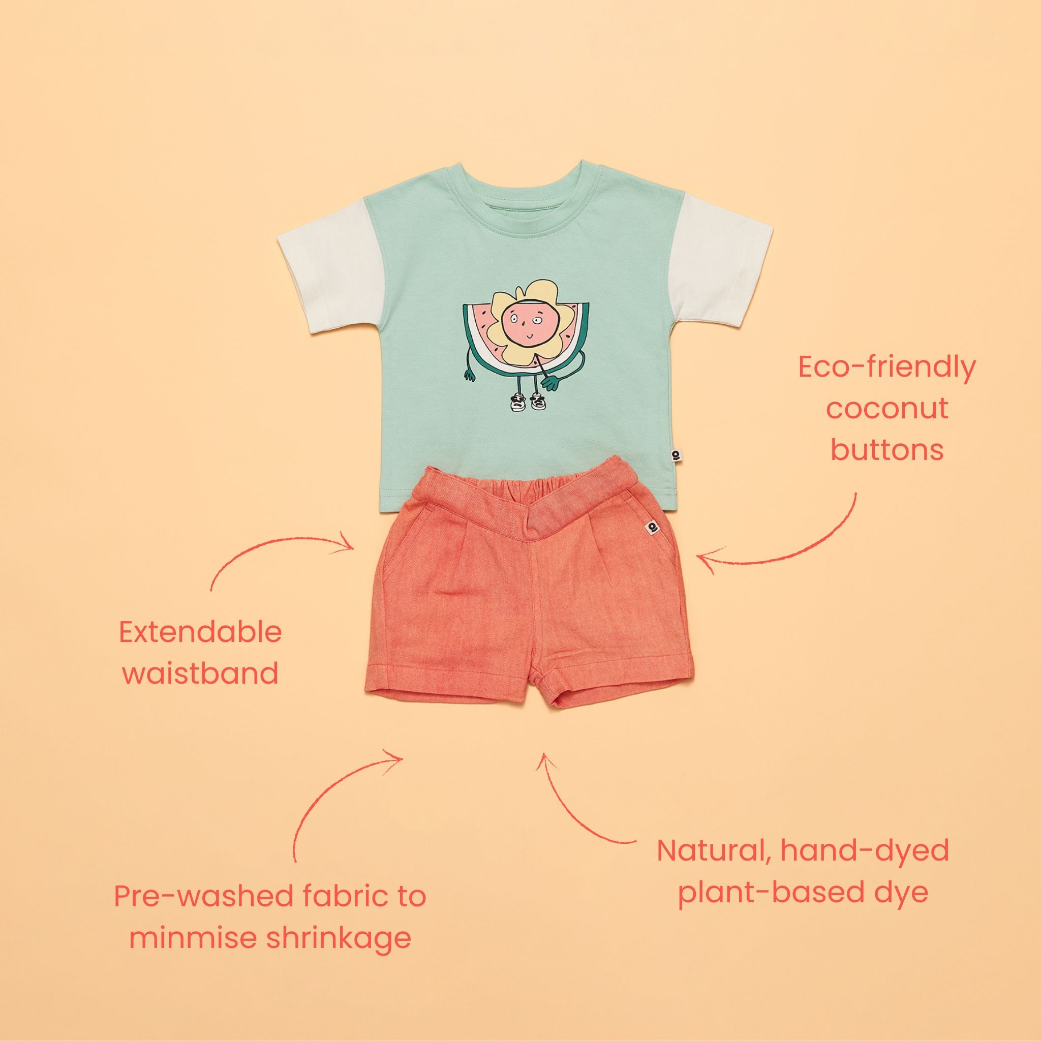 "It's all G" organic shorts in peachy pink