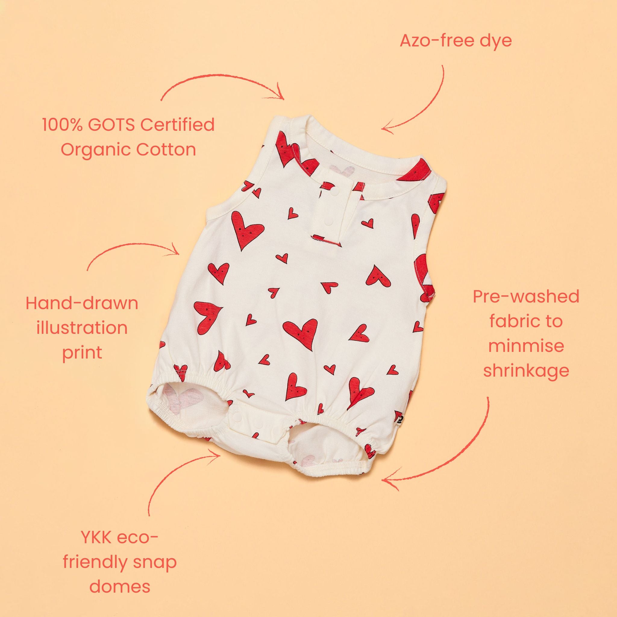 I got your heart Romper: 100% Organic Cotton - Cream / Red