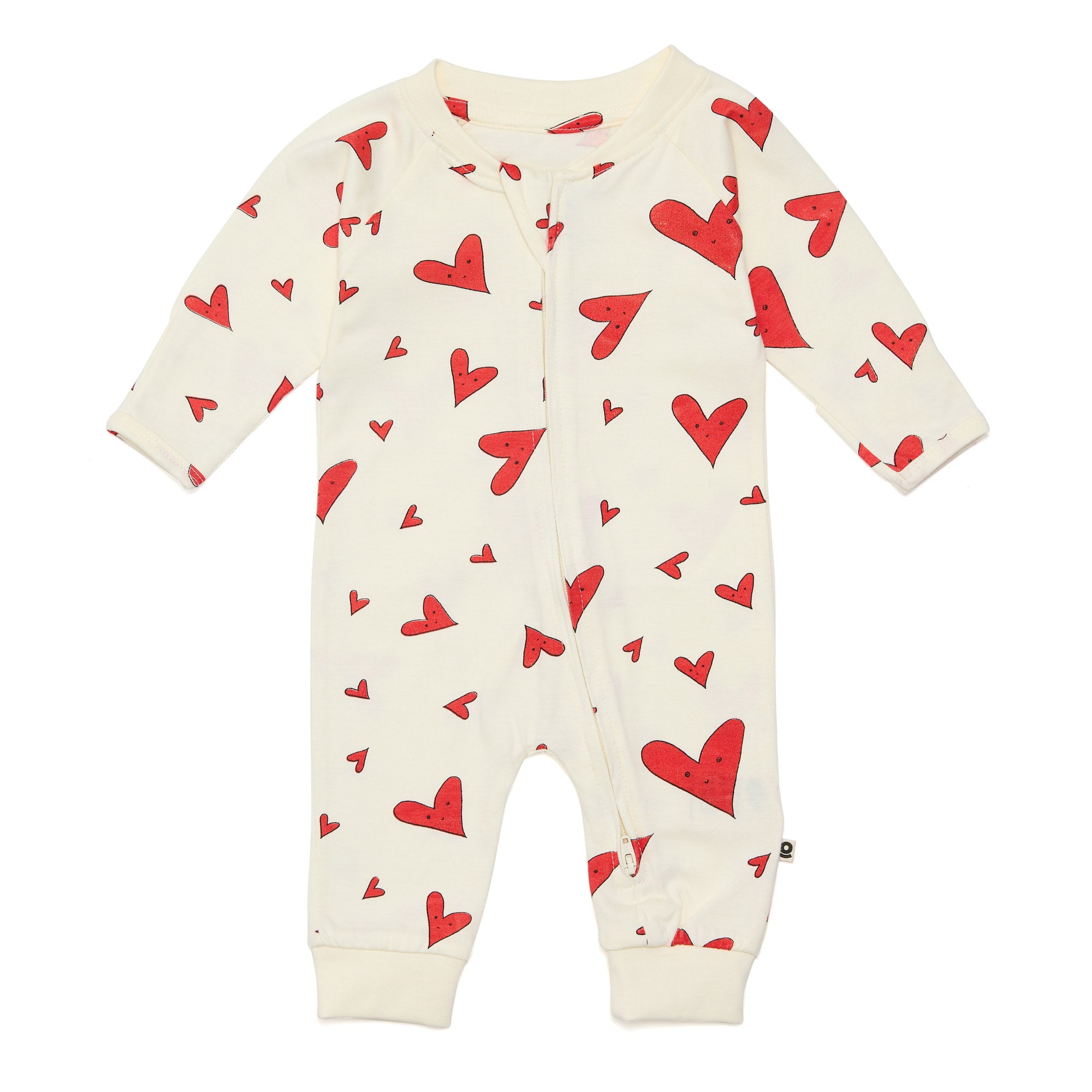 "I got your heart" cream / red baby sleepsuit - GOTS certified 100% organic cotton